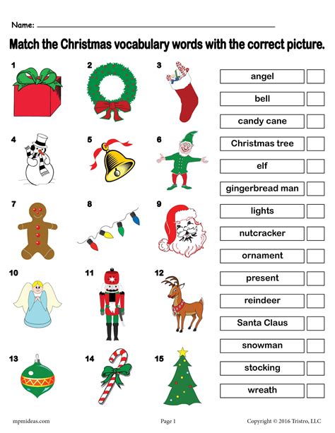 Christmas Vocabulary Match Christmas Worksheets Matching Vocabulary Worksheet - Matching Vocabulary Worksheet