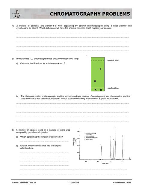 Chromatography Problems Chemsheets