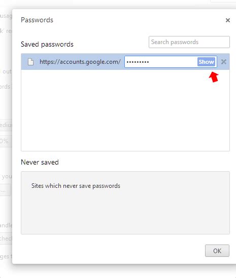 chrome show passwords stored