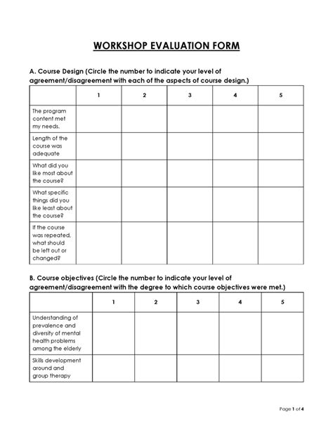 church workshop evaluation form
