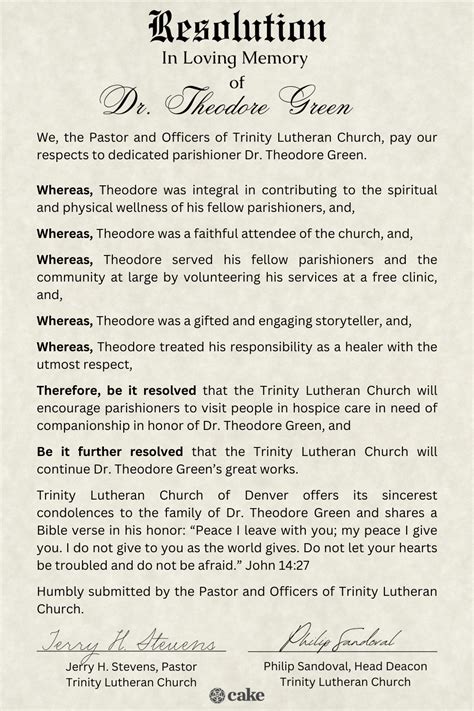 Full Download Church Funeral Resolution Template 