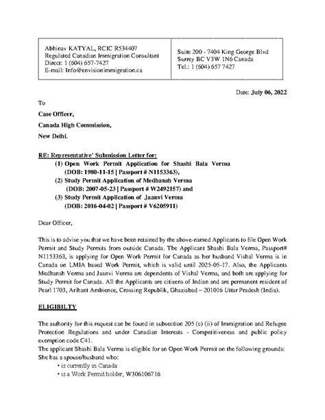 cic representative submission letter