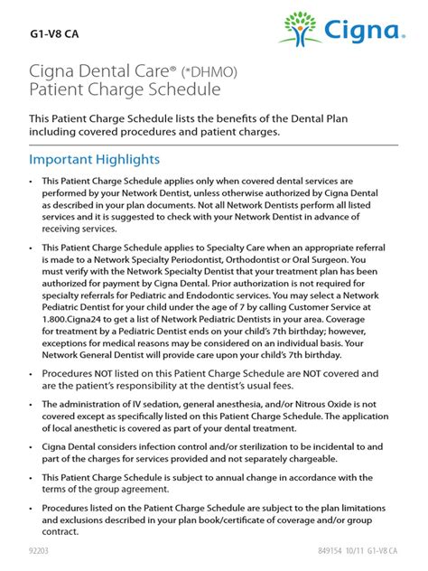 Read Cigna Dental Care Dhmo Patient Charge Schedule 