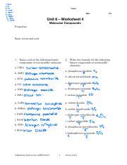Cindy Ceijas Unit 6 Worksheet 4 Molecular Doc Chemistry Unit 6 Worksheet 4 - Chemistry Unit 6 Worksheet 4
