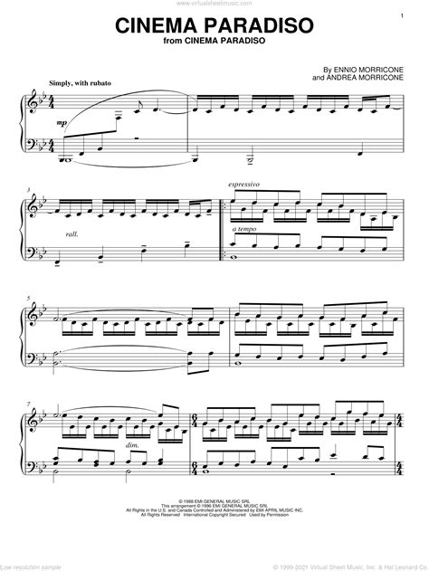 Full Download Cinema Paradiso Piano Solo Sheet Music Ennio Morricone And Andrea Morricone 