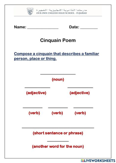 cinquain poem worksheet chub.iworksheet.co