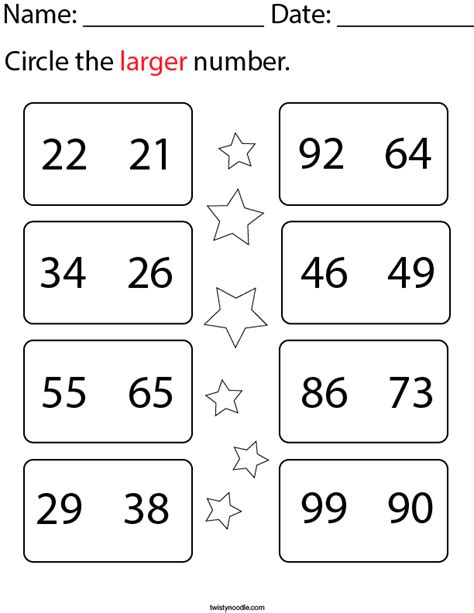 Circle The Bigger Number Worksheets Free Printable Pdf Circle The Number That Is Greater - Circle The Number That Is Greater