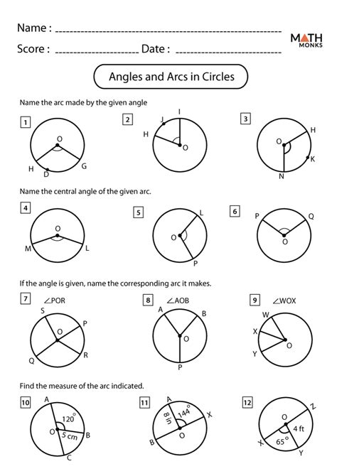 Circles And Arcs Worksheet   Circles And Arcs Worksheets K12 Workbook - Circles And Arcs Worksheet