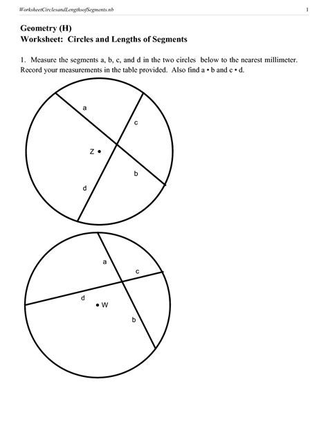 Circles Segment Measures Worksheets Segments In Circles Worksheet - Segments In Circles Worksheet