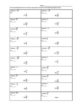 Circuit Training Using The Unit Circle Answer Key