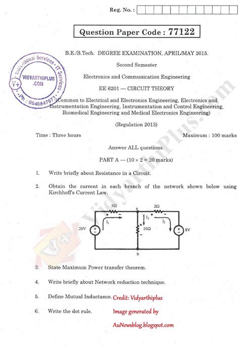 Download Circuit Theory Question Paper 