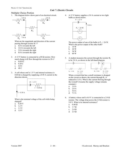Circuits Multiple Choice Questions And Answers
