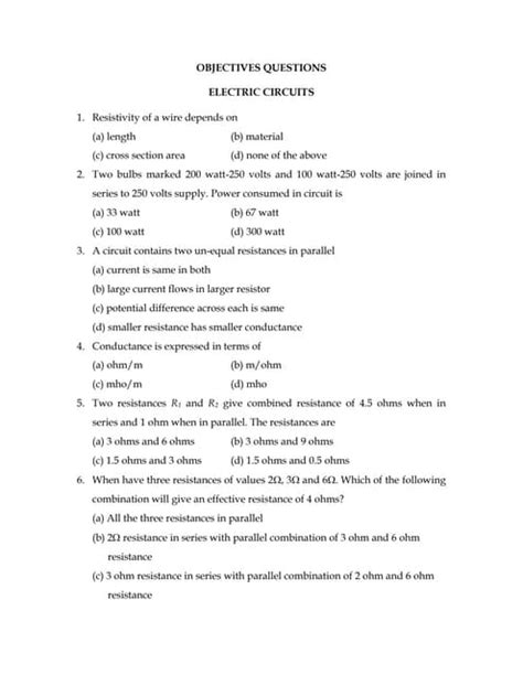 Circuits Theory Objective Questions With Answers