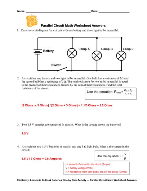Circuits Worksheet Answer Key Circuit Worksheet Answers - Circuit Worksheet Answers