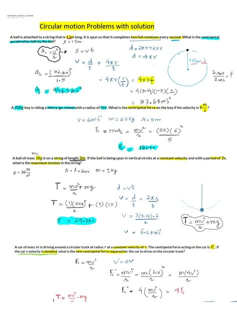Circular Motion Practice Problems With Answers