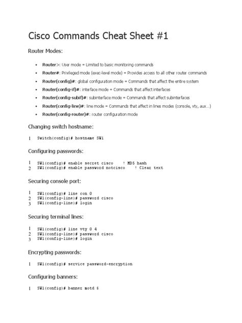 Cisco Commands Cheat Sheet