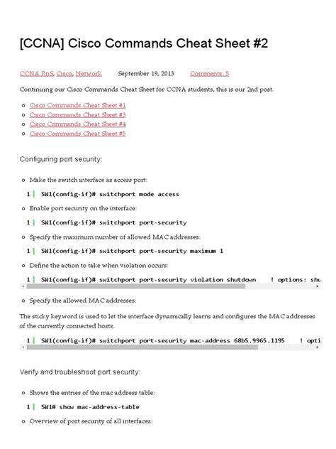 Cisco Commands Cheat Sheet Ccna