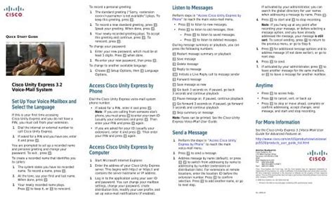 Read Cisco Unity Express Voice Mail System Quick Start Guide 