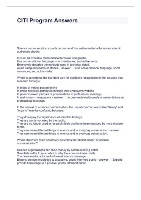 Citi Program Test Answers
