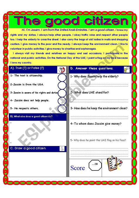 Citizenship And Civic Responsibilities Reading Comprehension Uae Responsibilities Of Citizenship Worksheet - Responsibilities Of Citizenship Worksheet