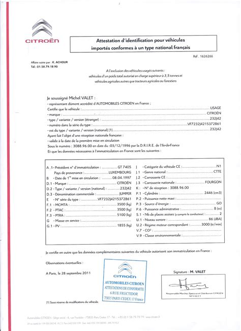 citroen certificate of conformity