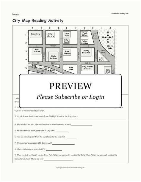 City Map Reading Activity Printout 1 Enchanted Learning Reading A Map Worksheet Answer Key - Reading A Map Worksheet Answer Key