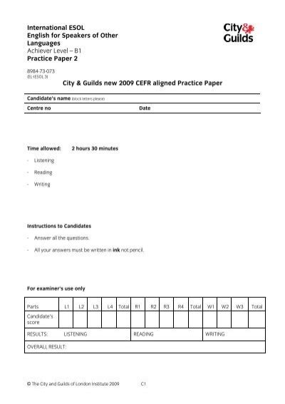 Full Download City And Guilds B1 Exam Papers 
