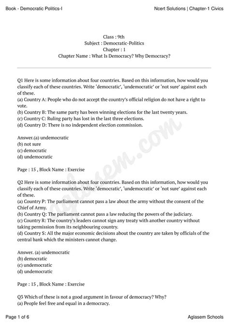 Civics Ncert 9th Class Question And Answer