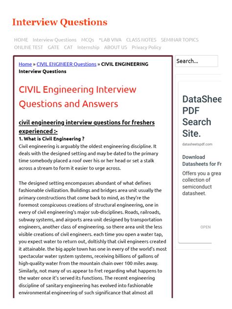 Civil Engineering Interview Questions Pdf