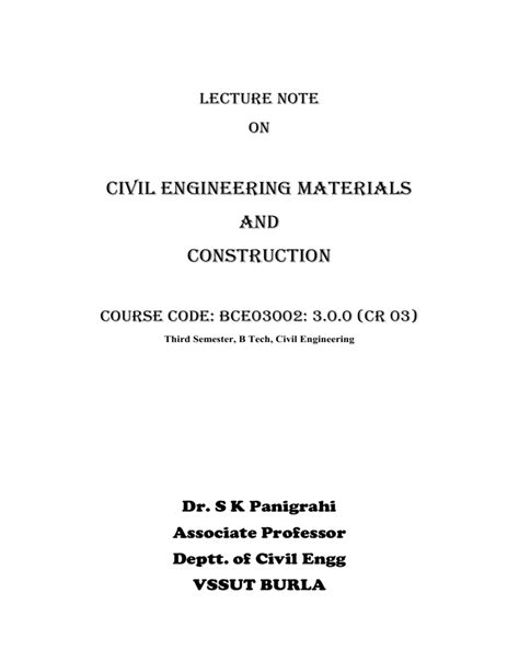 Civil Engineering Materials Lecture Notes