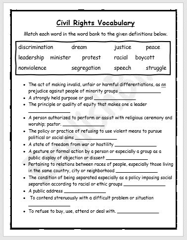 Civil Rights Vocabulary Worksheets 99worksheets Civil Rights Worksheet 5th Grade - Civil Rights Worksheet 5th Grade