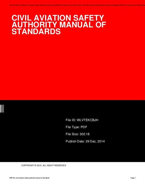 Read Online Civil Aviation Safety Authority Manual Of Standards 