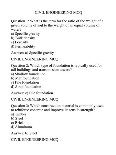 Read Online Civil Engineering General Knowledge Questions 