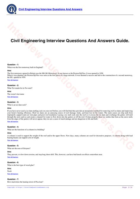 Download Civil Engineering Interview Questions Answers Free Download 