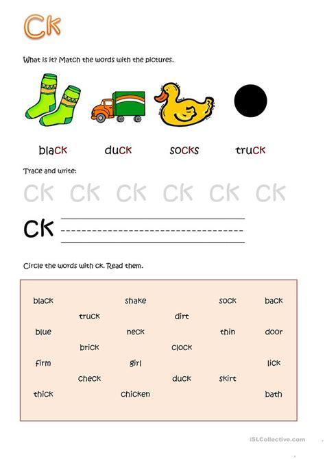 Ck Sharing Kindergarten Ck Words With Pictures - Ck Words With Pictures