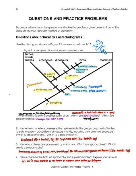 Cladistics Questions And Practice Problems Answers
