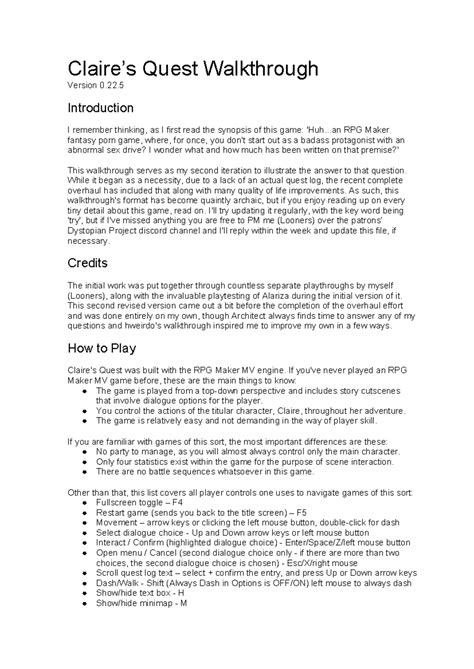 Claires Quest Walkthrough