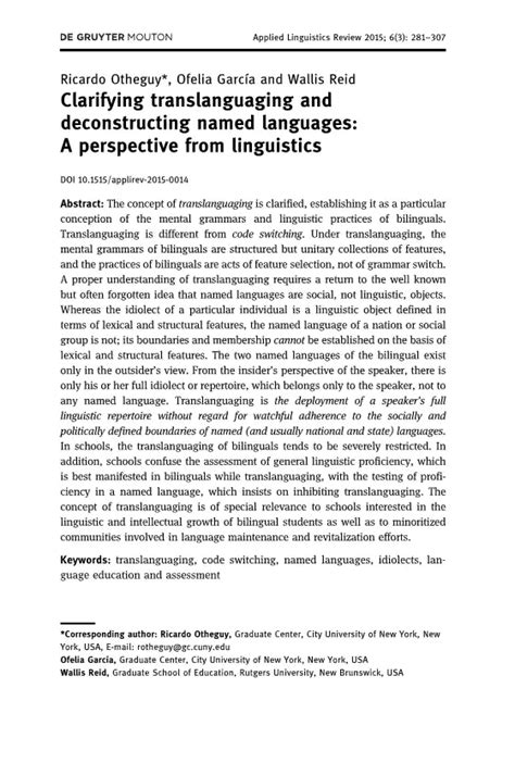Clarifying Translanguaging And Deconstructing Named Languages