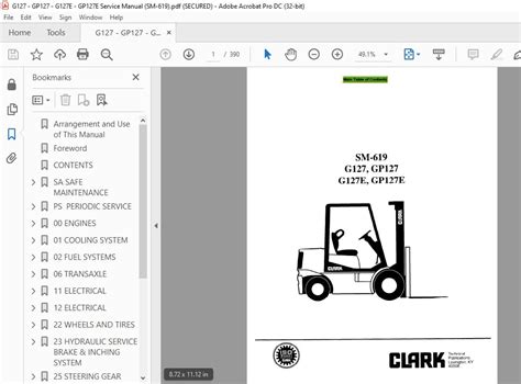 Read Clark G127 Gp127 Gl27E Gpl27E Forklift Service Repair Manual 