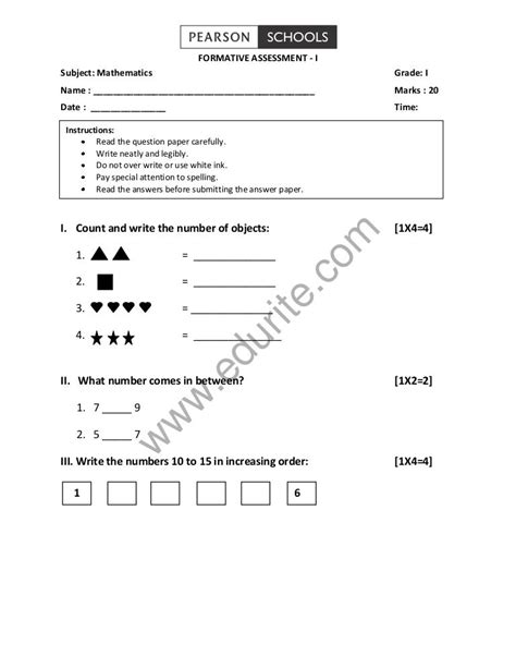 Class 1 Maths Question Paper