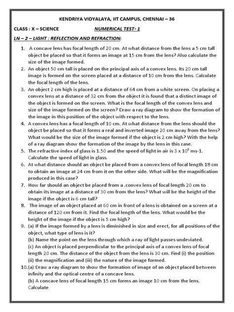 Class 10 Light Numericals