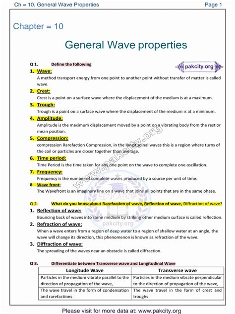 Class 10 Physics Notes Sindh Board