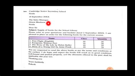 Class 10 Placing Order Letter