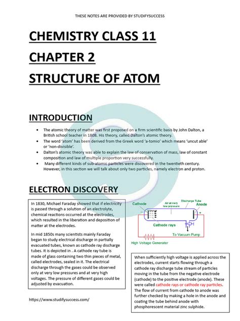 Class 11 Chemistry Structure Of Atom Notes