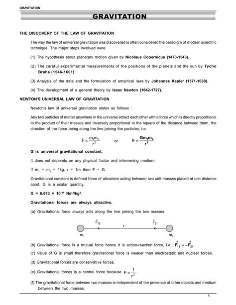 Class 11 Gravitation Notes