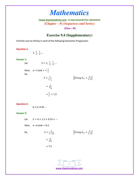 Class 11 Supplementary Exercise Solutions Maths