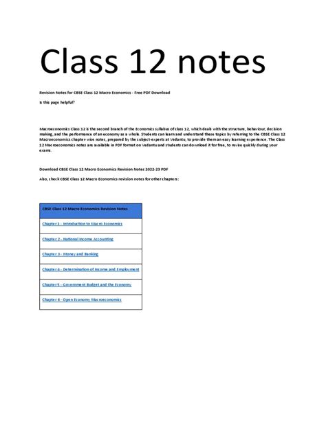 Class 12 Economics Notes