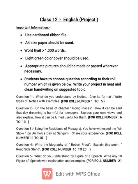 Class 12 English Project