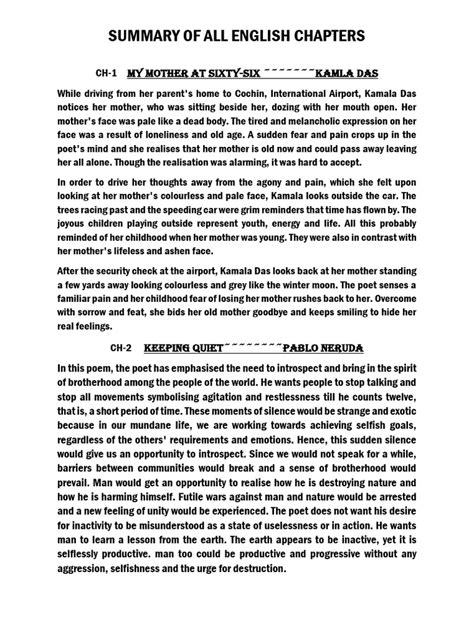 Class 12 English Summary Flamingo All Chapters