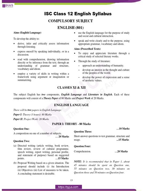 Class 12 Isc English Language Paper